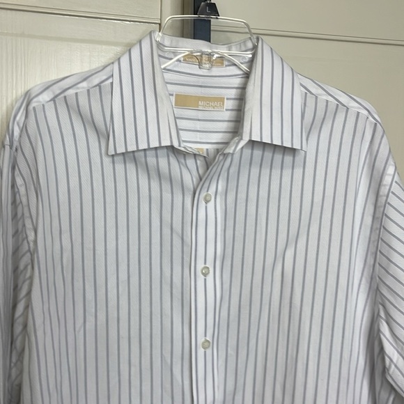 Michael Kors Men's Striped White/Grey Dress Shirt Size XL (17.5) (EU 36/27) - Picture 2 of 12
